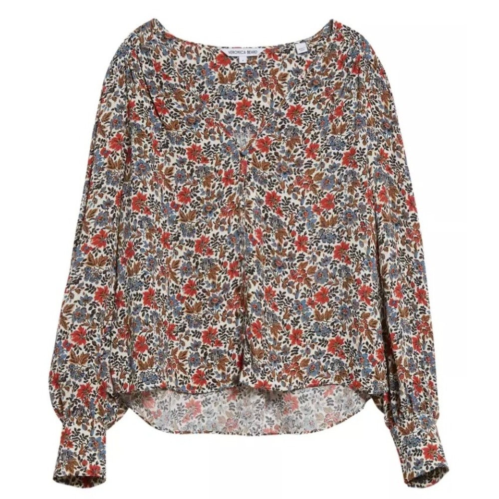 Veronica Beard Sura Floral Shirt Red‎ Blue Multi Size 8 Viscose Button Front